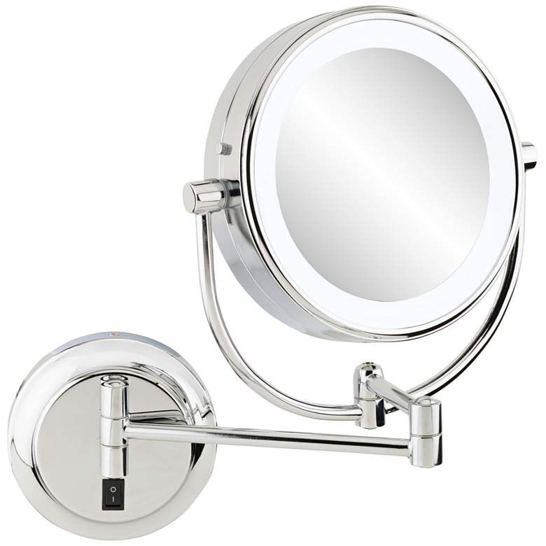 Image 1 Neo Chrome LED Lighted Magnified Round Makeup Wall Mirror