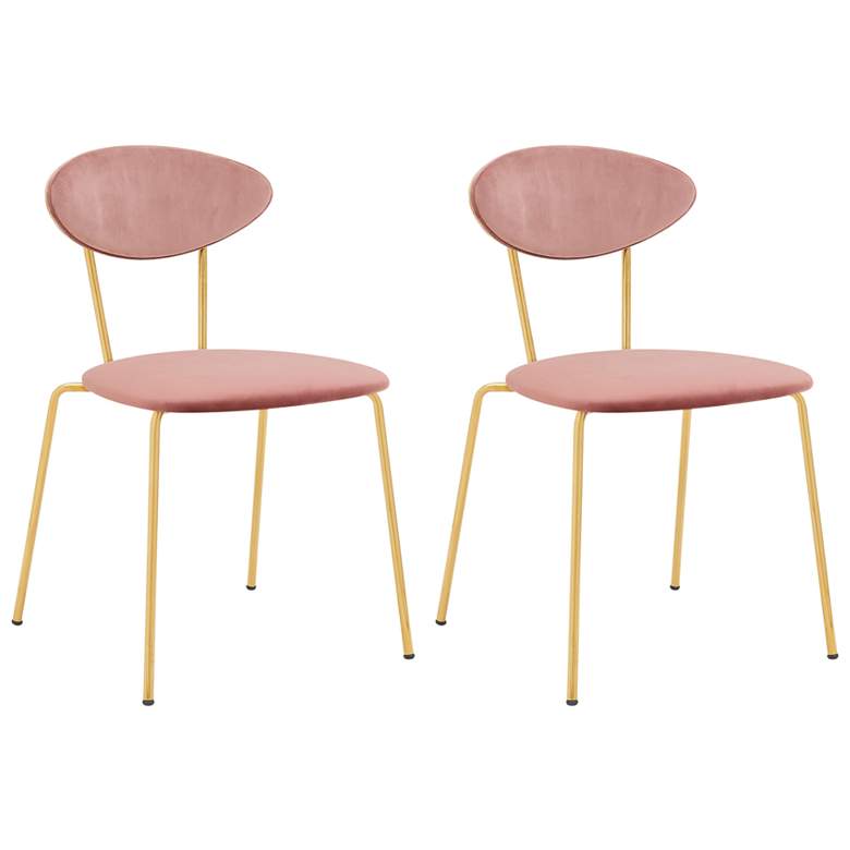 Image 1 Neo Set of 2 Modern Dining Chairs in Pink Velvet, and Gold Metal Legs
