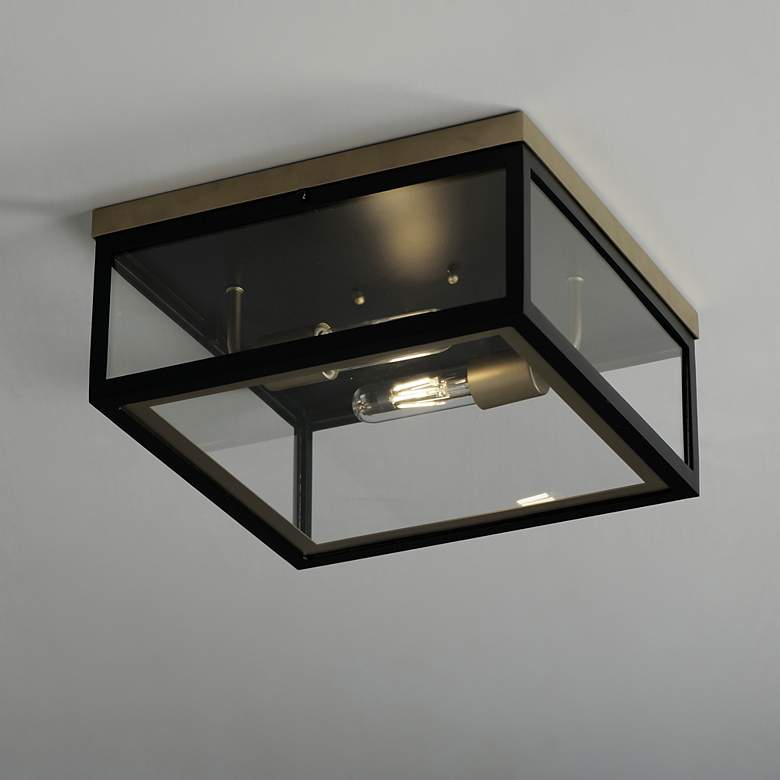 Image 1 Neoclass 13"W Black and Gold 2-Light Outdoor Ceiling Light