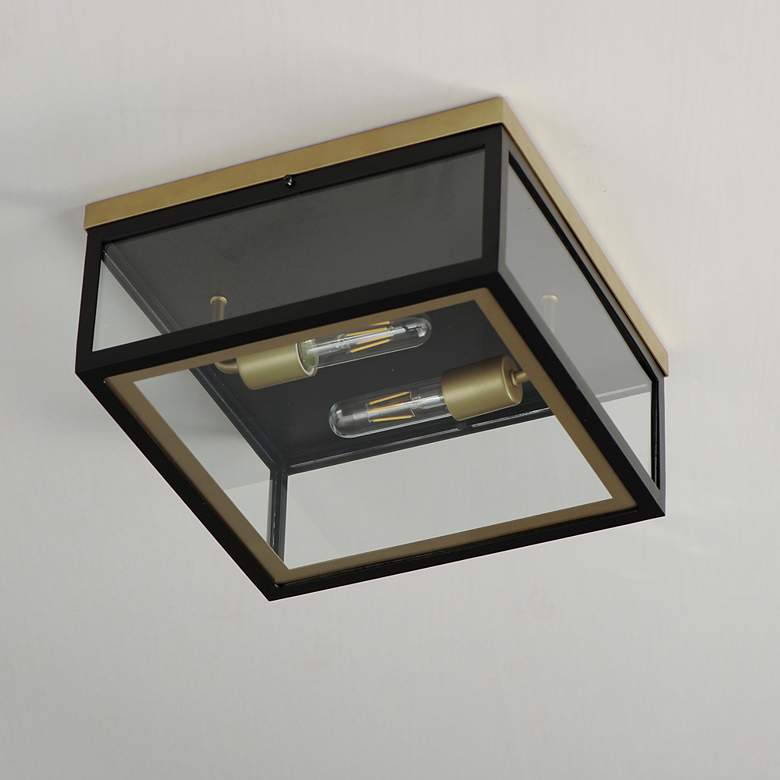 Image 4 Neoclass 13"W Black and Gold 2-Light Outdoor Ceiling Light more views