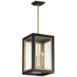 Neoclass 20"H Black And Gold 4-Light Outdoor Hanging Light