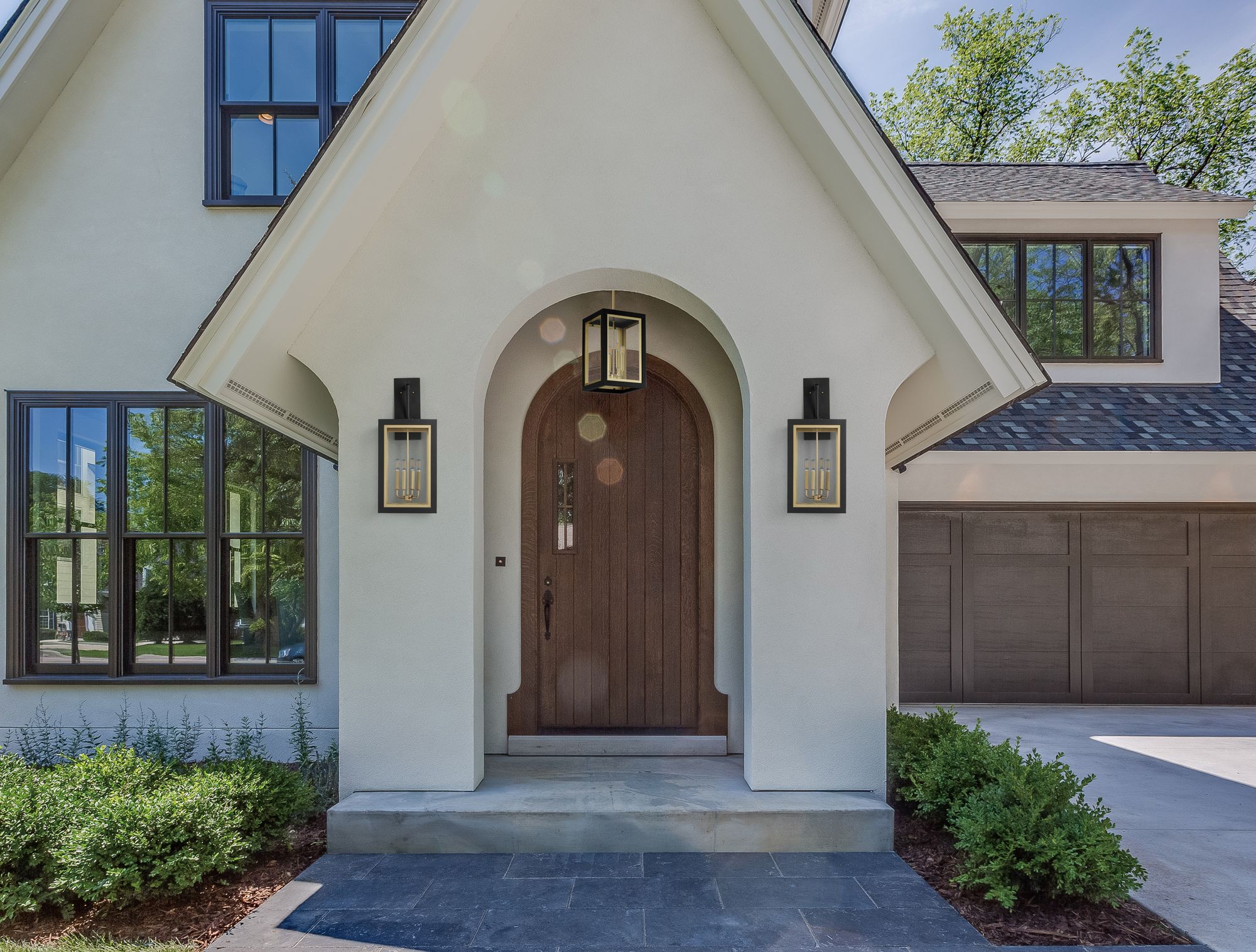 Neoclass 20"H Black And Gold 4-Light Outdoor Hanging Light