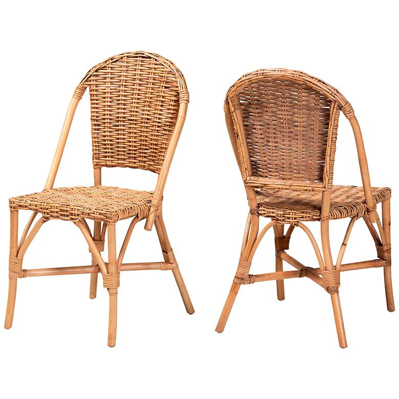 Image 2 Neola Natural Brown Rattan Stackable Dining Chairs Set of 2