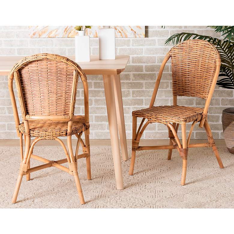 Image 1 Neola Natural Brown Rattan Stackable Dining Chairs Set of 2