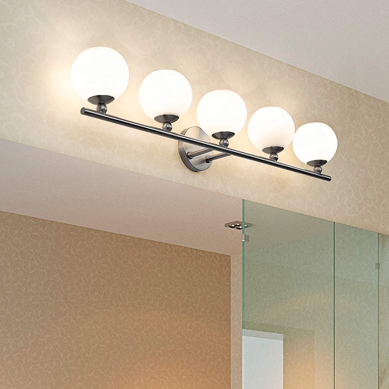 Image 2 Neoma 38 1/4" Wide Brushed Nickel 5-Light Bath Light