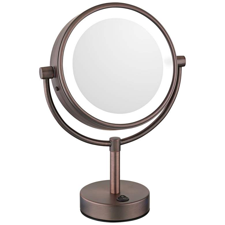 Image 1 NeoModern Bronze Magnified LED Lighted Stand Makeup Mirror