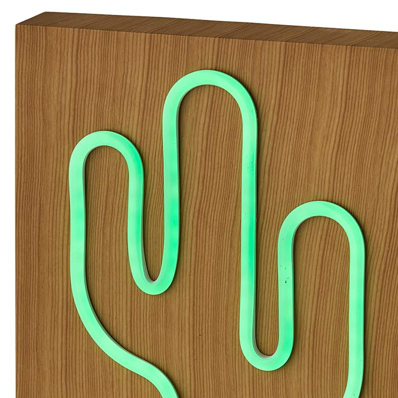 Image 4 Neon 9" High Wood Framed Cactus LED Accent Table Lamp more views