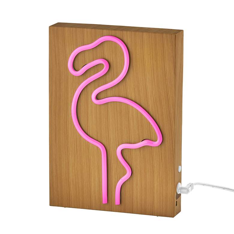 Image 3 Neon 9" High Wood Framed Flamingo LED Accent Table Lamp