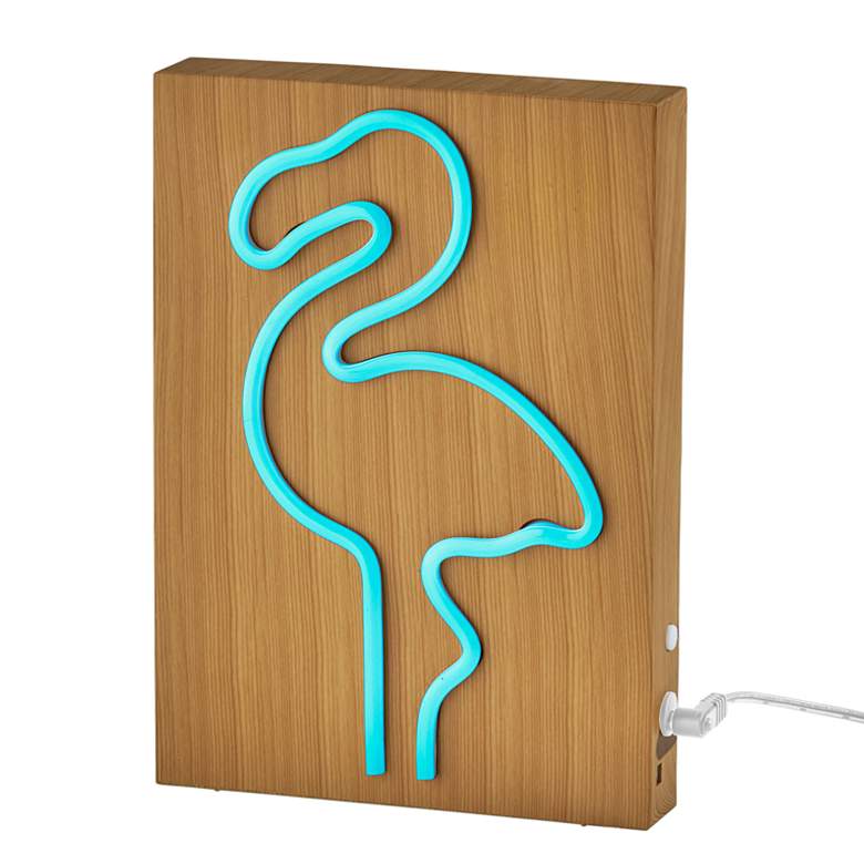 Image 6 Neon 9" High Wood Framed Flamingo LED Accent Table Lamp more views