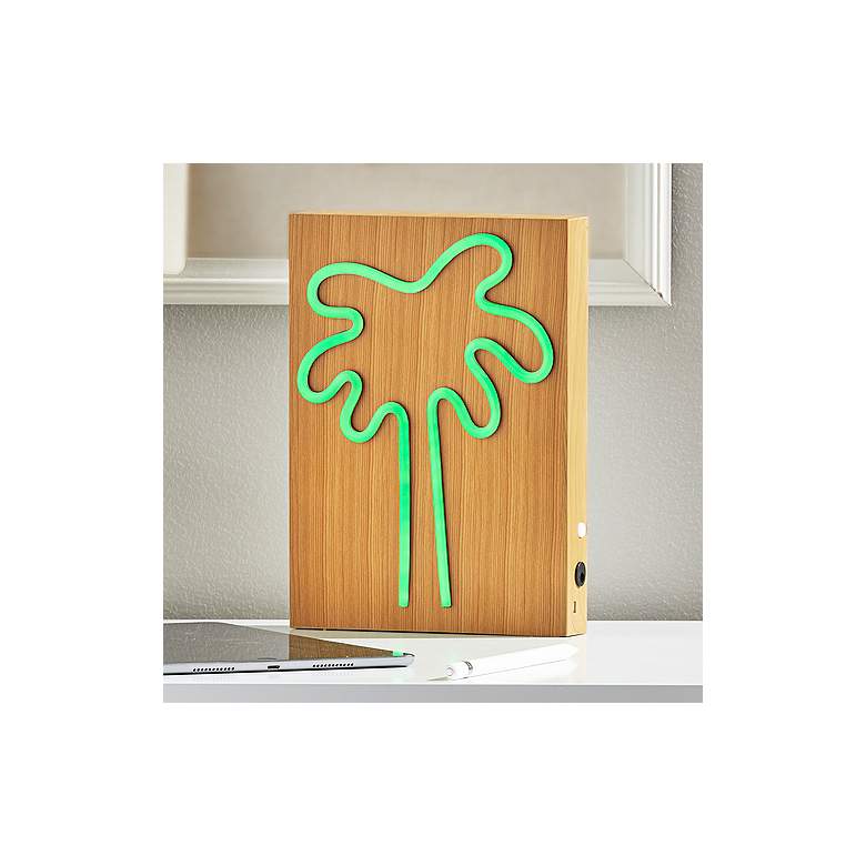 Image 2 Neon 9" High Wood Framed Palm Tree LED Accent Table Lamp