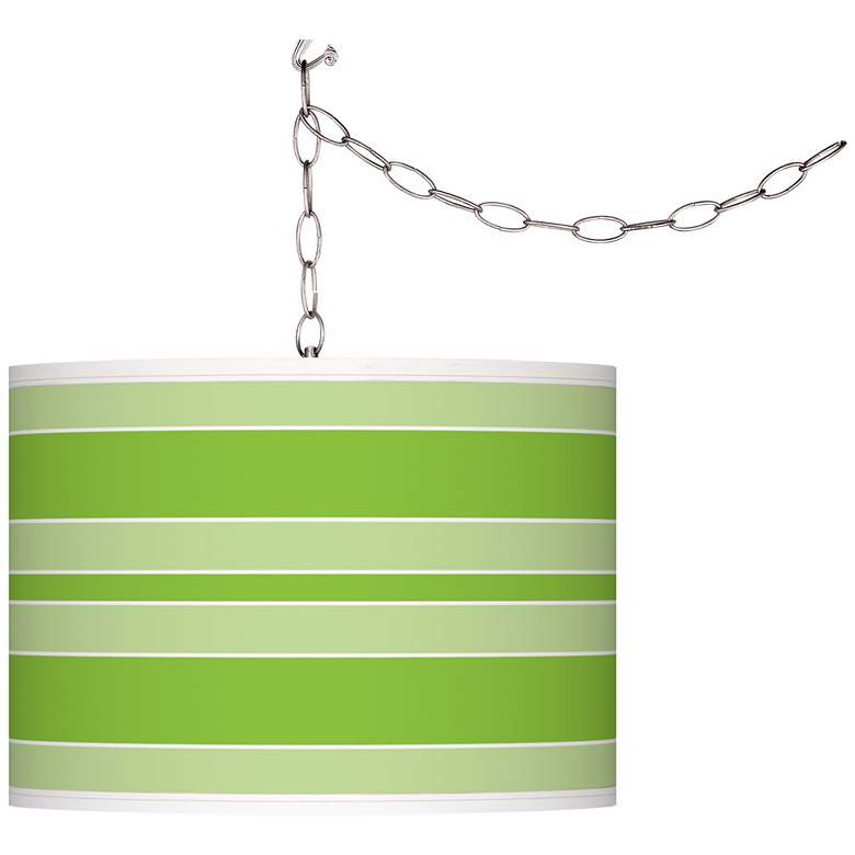 Image 1 Neon Green Bold Stripe Giclee Glow Plug-In Swag Pendant