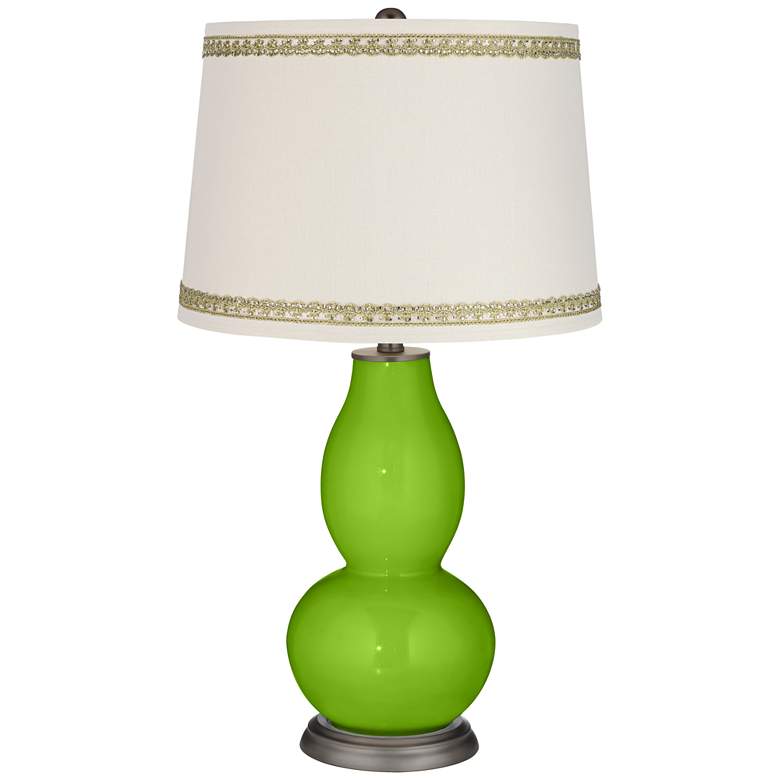 Image 1 Neon Green Double Gourd Table Lamp with Rhinestone Lace Trim