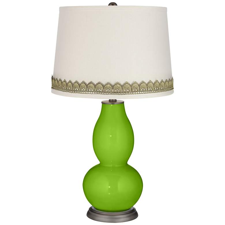 Image 1 Neon Green Double Gourd Table Lamp with Scallop Lace Trim