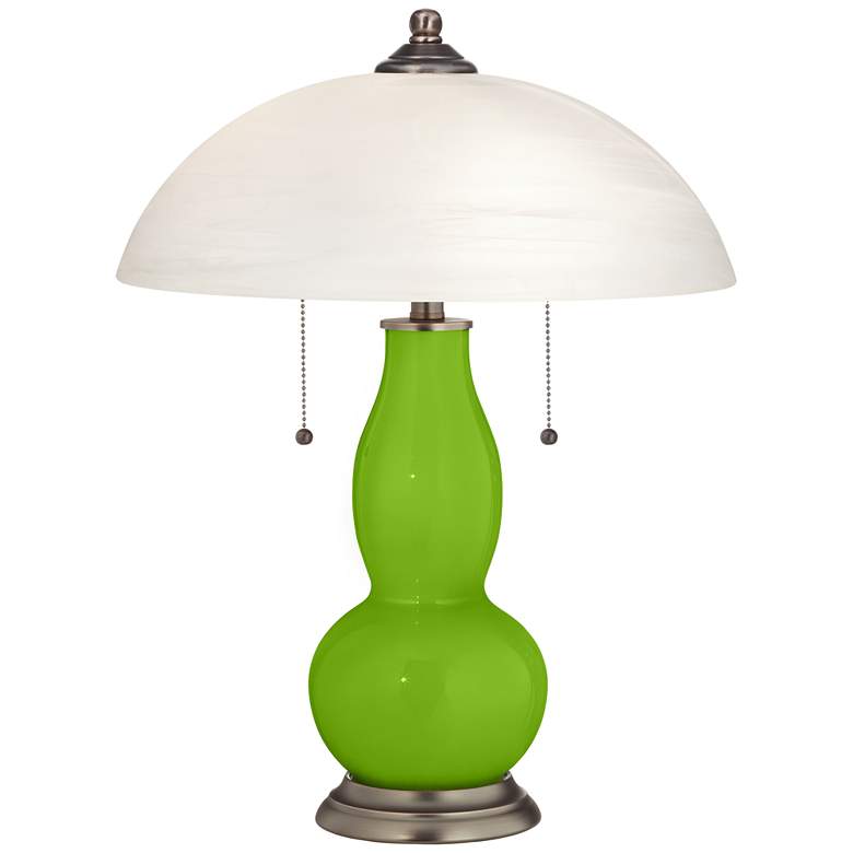 Neon Green Gourd-Shaped Table Lamp with Alabaster Shade