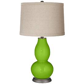 Image1 of Neon Green Linen Drum Shade Double Gourd Table Lamp