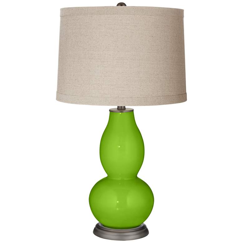 Image 1 Neon Green Linen Drum Shade Double Gourd Table Lamp