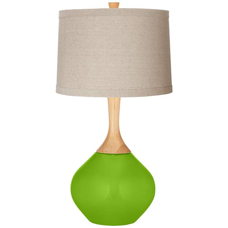 Image 1 Neon Green Natural Linen Drum Shade Wexler Table Lamp