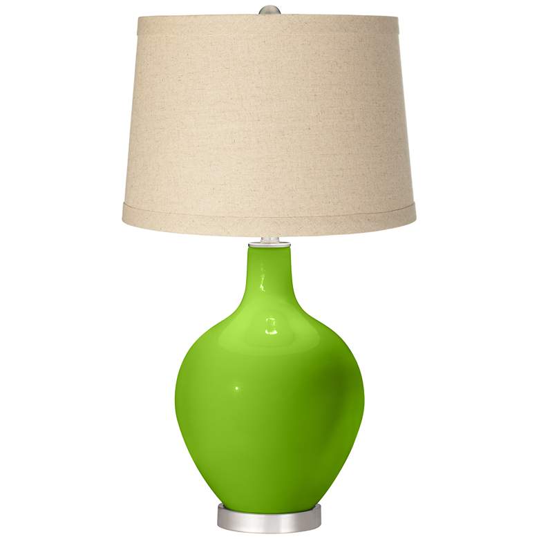 Image 1 Neon Green Oatmeal Linen Shade Ovo Table Lamp