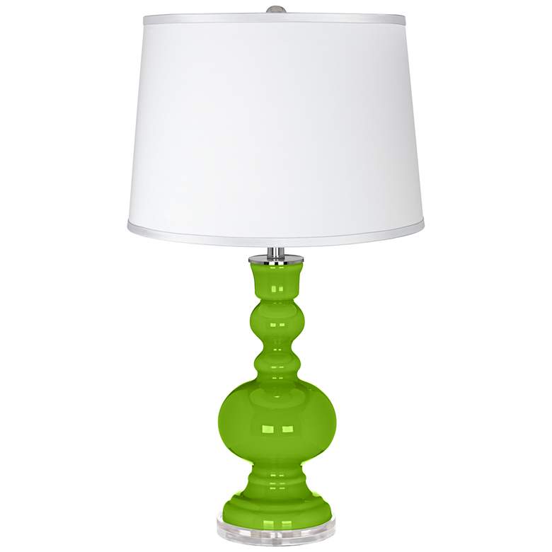 Image 1 Neon Green - Satin Silver White Shade Apothecary Table Lamp