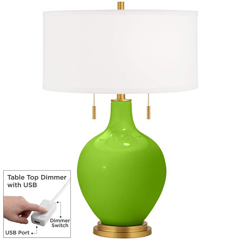 Image 1 Neon Green Toby Brass Accents Table Lamp with Dimmer