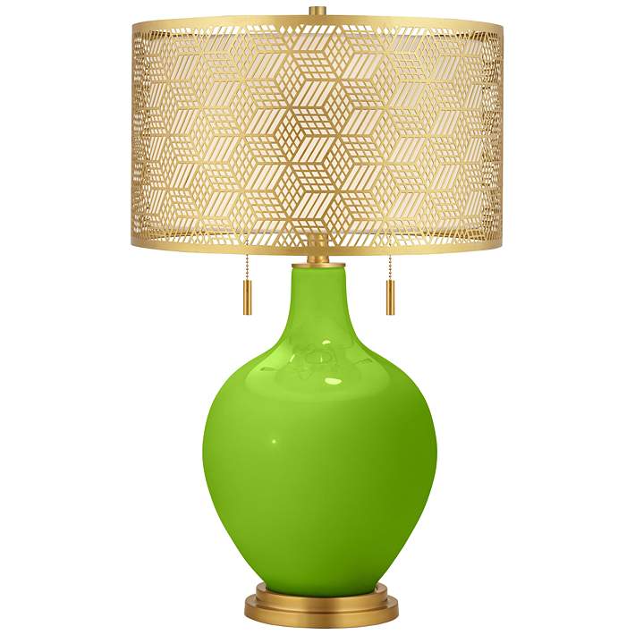 Neon Green Toby Brass Metal Shade Table Lamp - #98M33