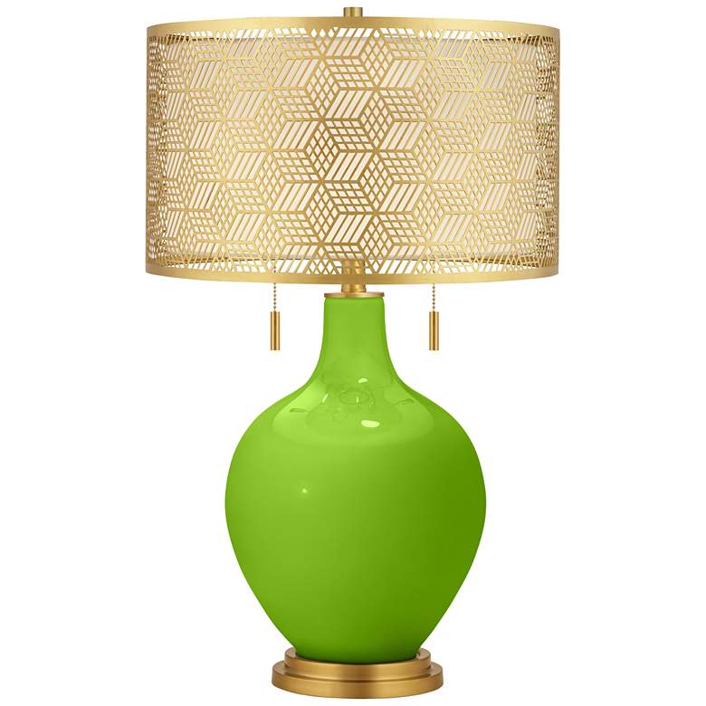 Image 1 Neon Green Toby Brass Metal Shade Table Lamp