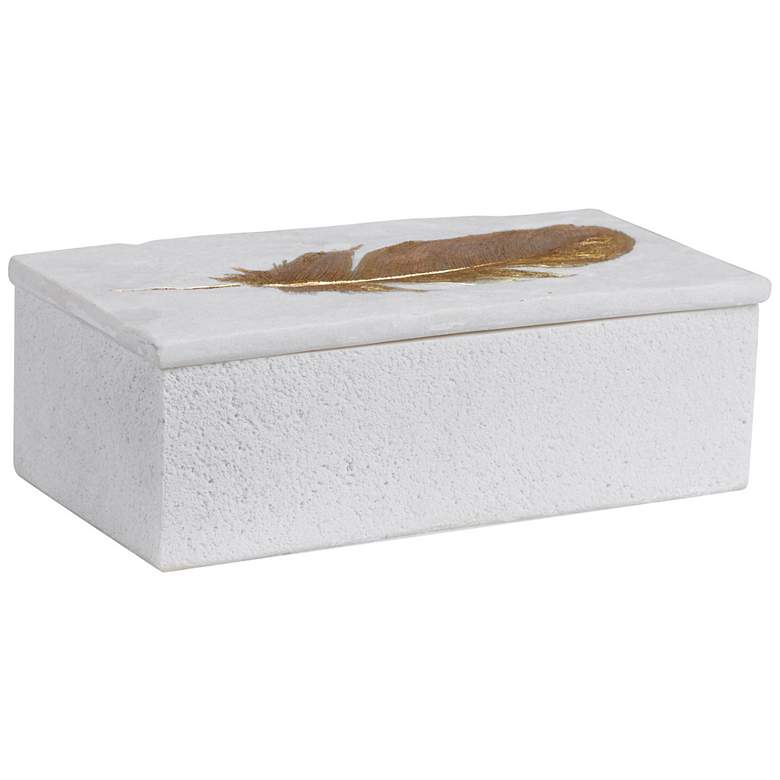 Image 2 Nephele 12 1/4 inch Wide Gold Feather Decorative Box