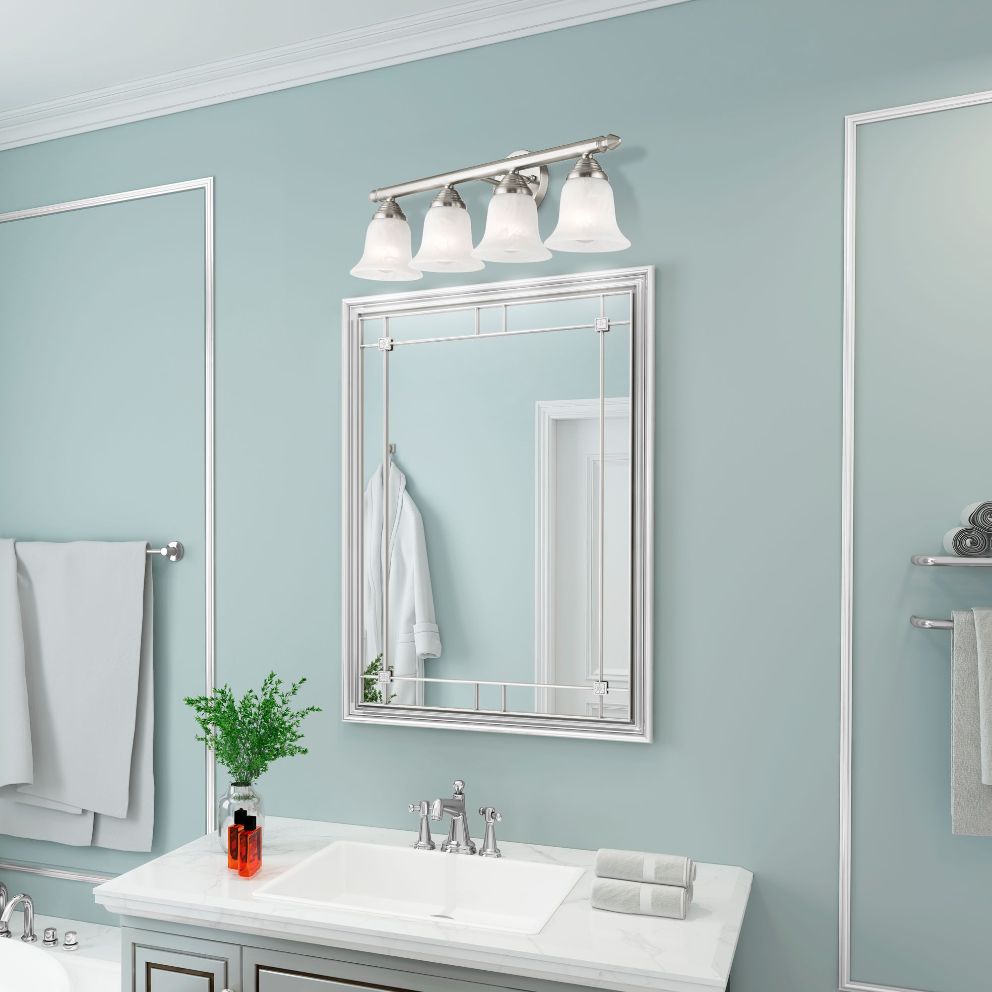 Image 7 Neptune 4-Light 8-in Brushed Nickel Bell Vanity Light more views