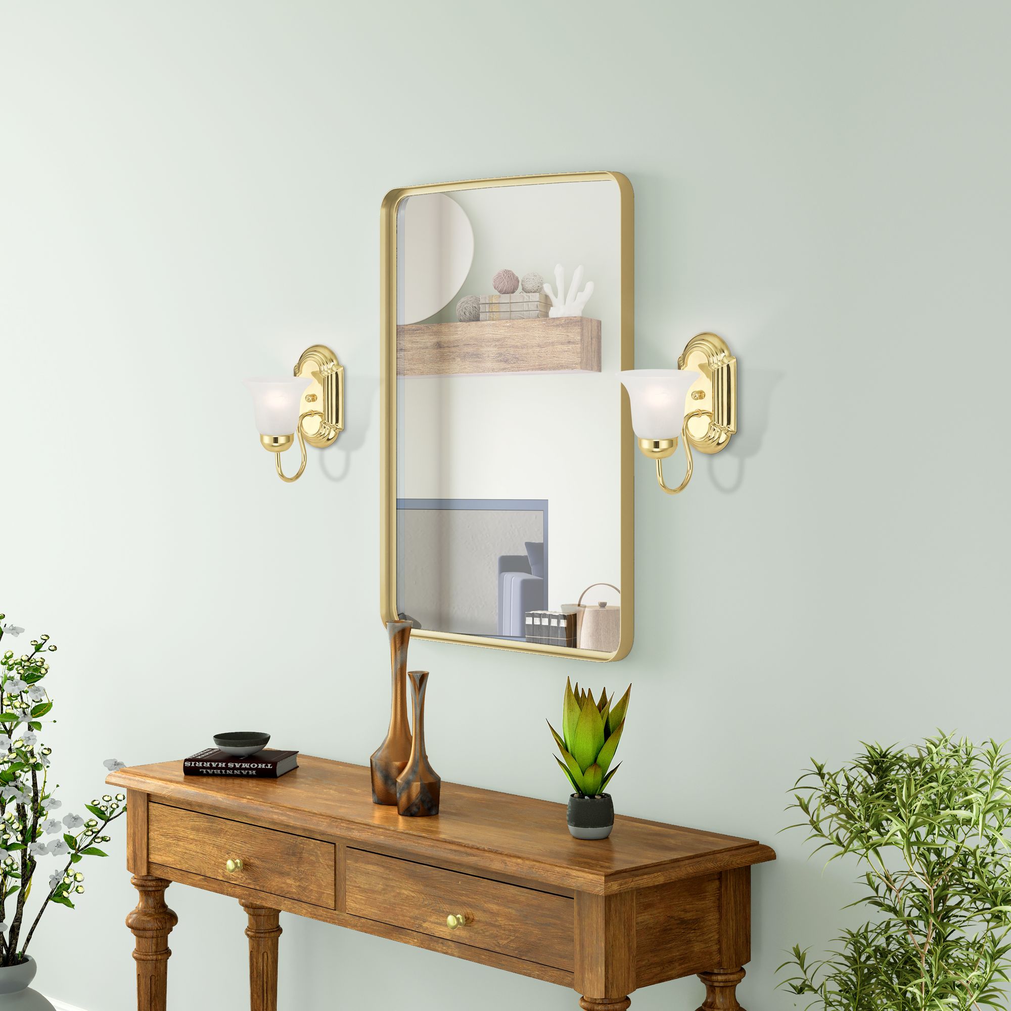 Neptune 5-in W 1-Light Polished Brass Arm Wall Sconce in scene