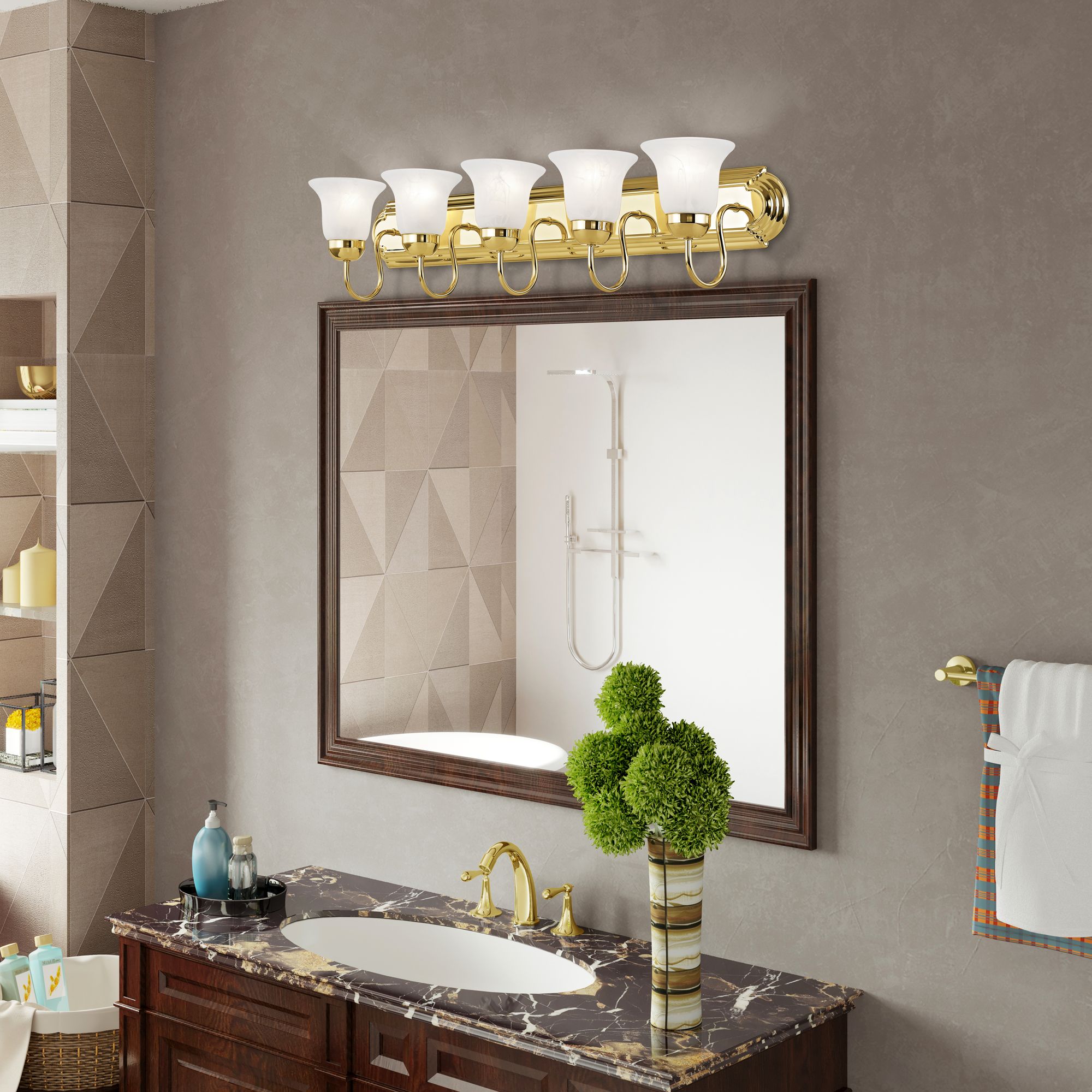 Neptune 5-Light 8-in Polished Brass Bell Vanity Light