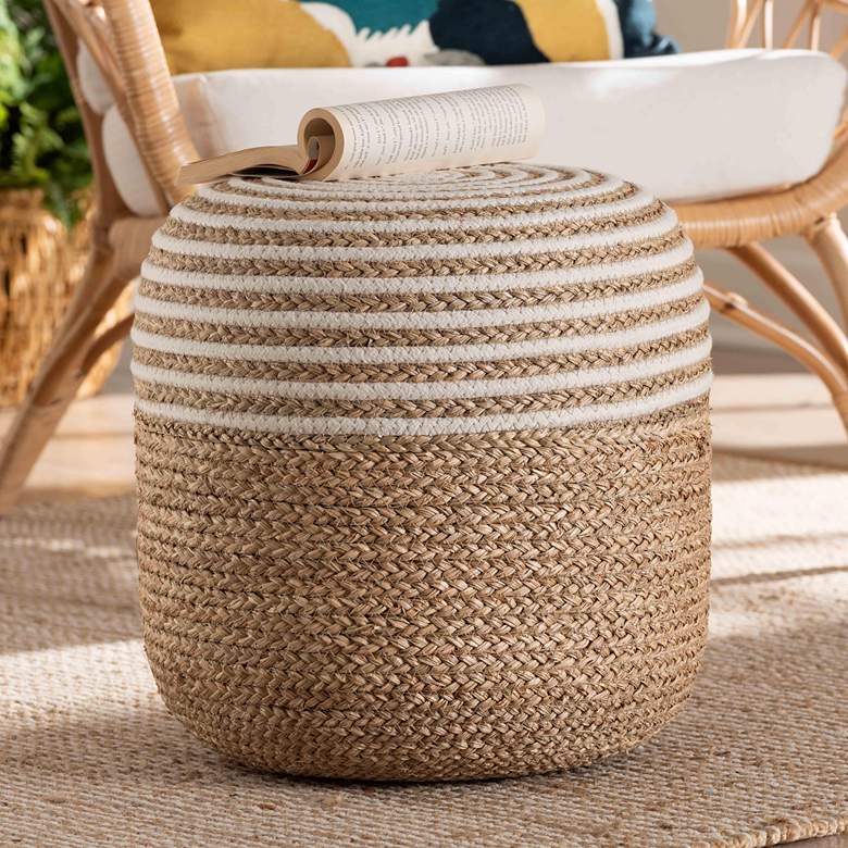 Image 1 Nequiel Natural Brown Seagrass Woven Rope Ottoman Footstool
