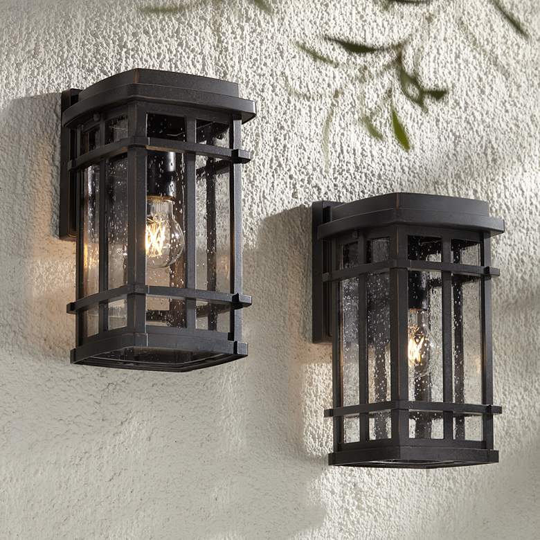 Image 1 Neri 12 1/2"H Mission Oil-Rubbed Bronze Outdoor Wall Light Set of 2