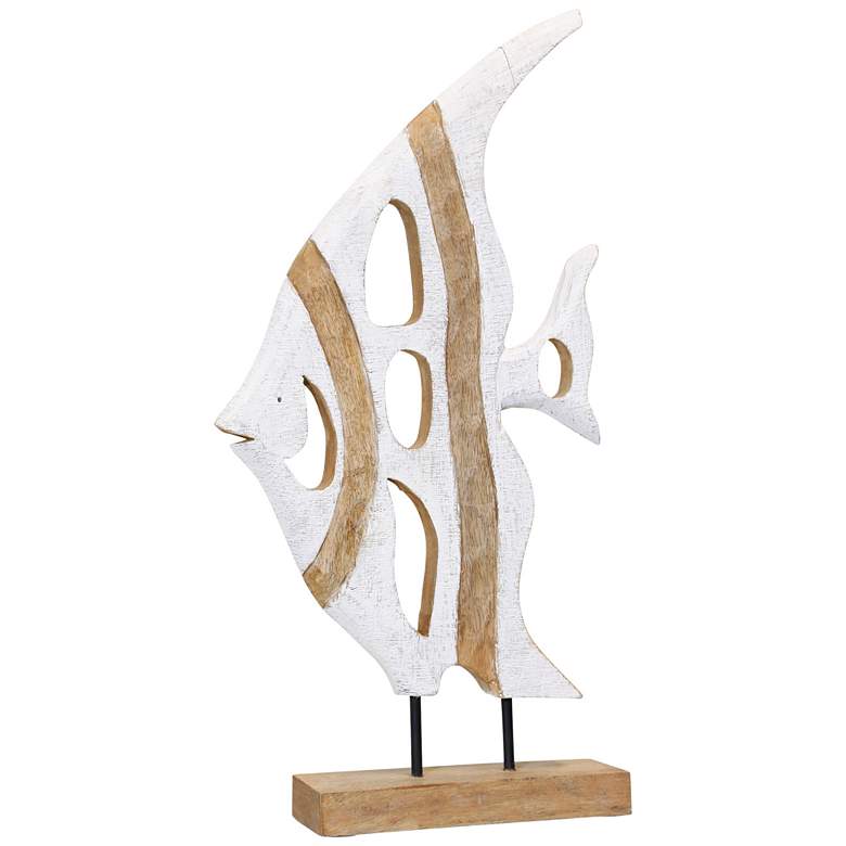 Image 1 Nero Wood Angel Fish On Stand Brushed White 11" x 4" x 24"