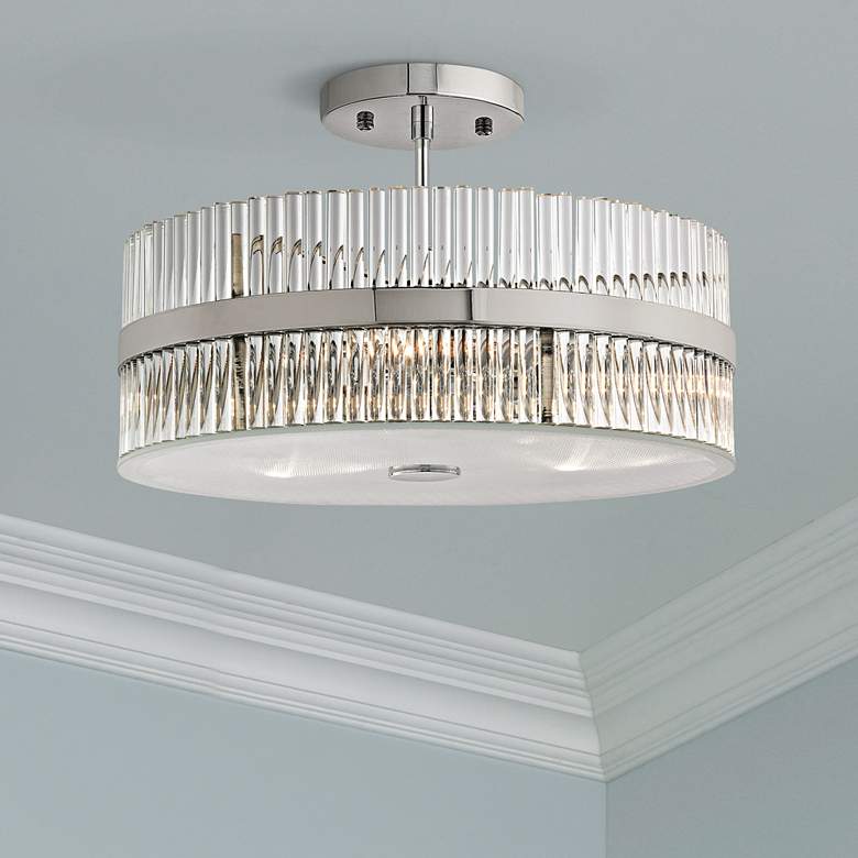 Image 1 Nescott 14" Wide 3-Light Chrome and Crystal Ceiling Light