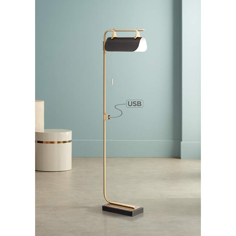 Image 1 Nessa Brass Mid-Century Modern LED Floor Lamp with USB Port