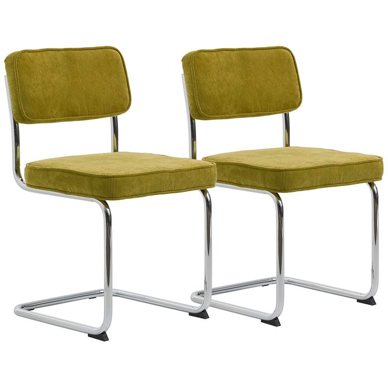 Image 2 Nessa Green Corduroy Accent Chairs Set of 2