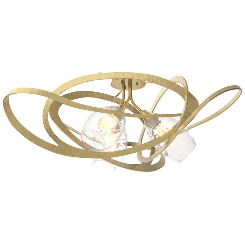 Image 1 Nest 37.2" Wide Modern Brass Semi-Flush With Clear Glass Shade