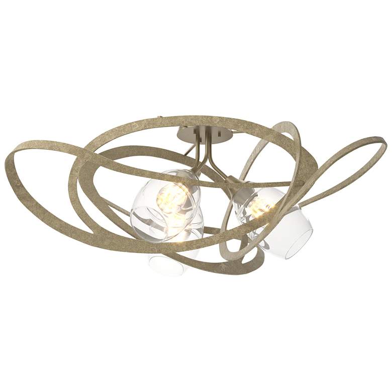Image 1 Nest 37.2 inch Wide Soft Gold Semi-Flush With Clear Glass Shade