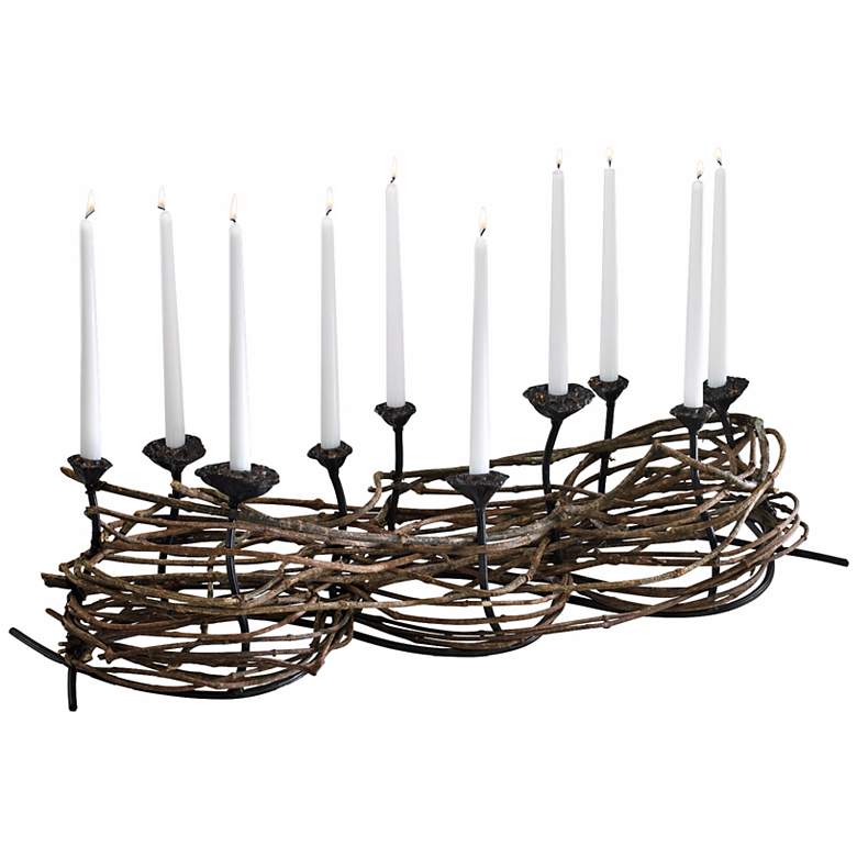 Image 1 Nest Weave Iron and Wood Taper Candle Holder