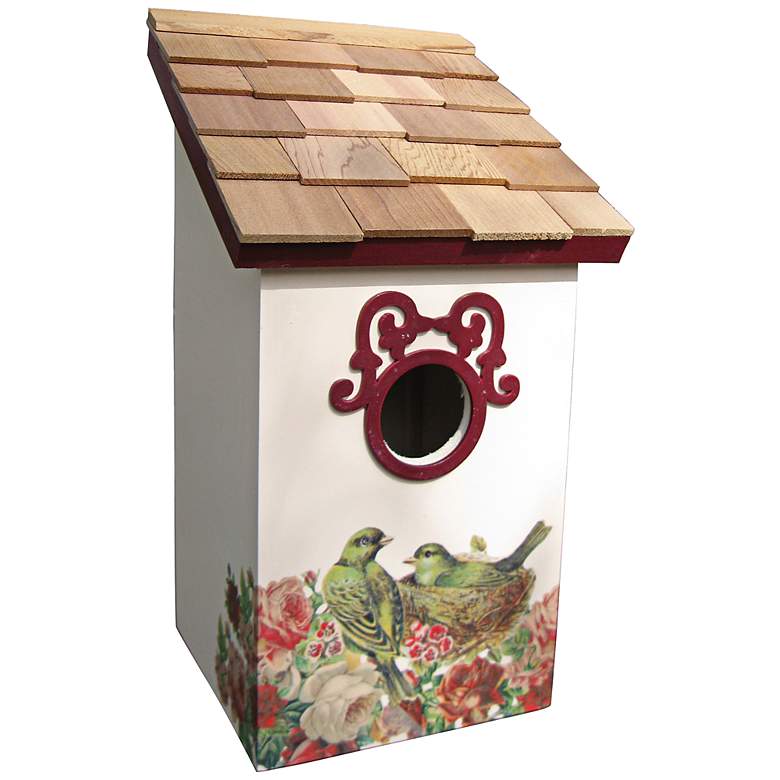 Image 1 Nest with Red Raspberry Salt Box Birdhouse