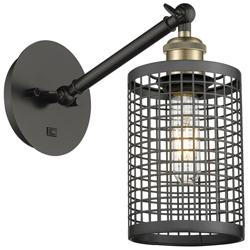 Nestbrook 12&quot;High Black Antique Brass Wall Sconce With Matte Black Sha