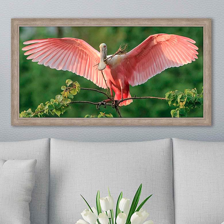 Image 1 Nesting Spoonbill 52"W Rectangular Giclee Framed Wall Art
