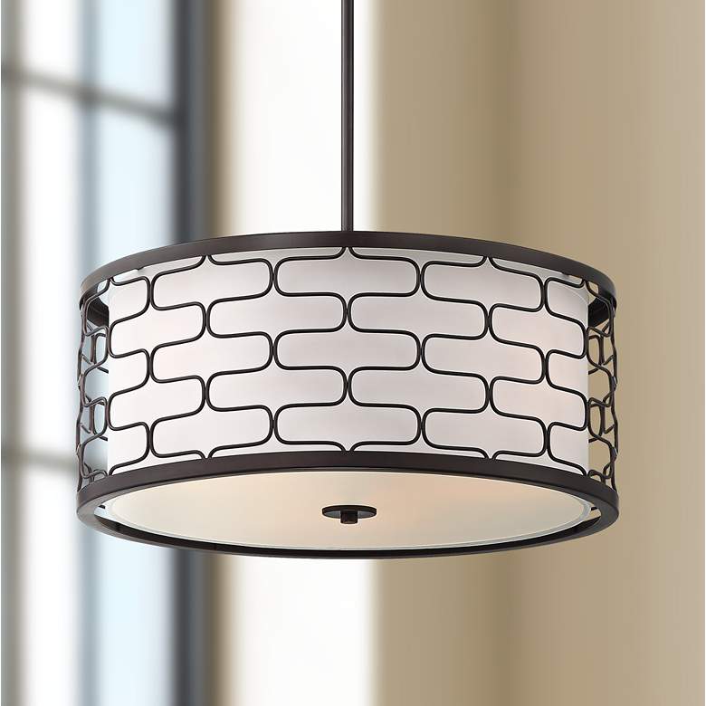 Image 1 Neston 20" Wide Bronze Caged Drum 3-Light Pendant Light