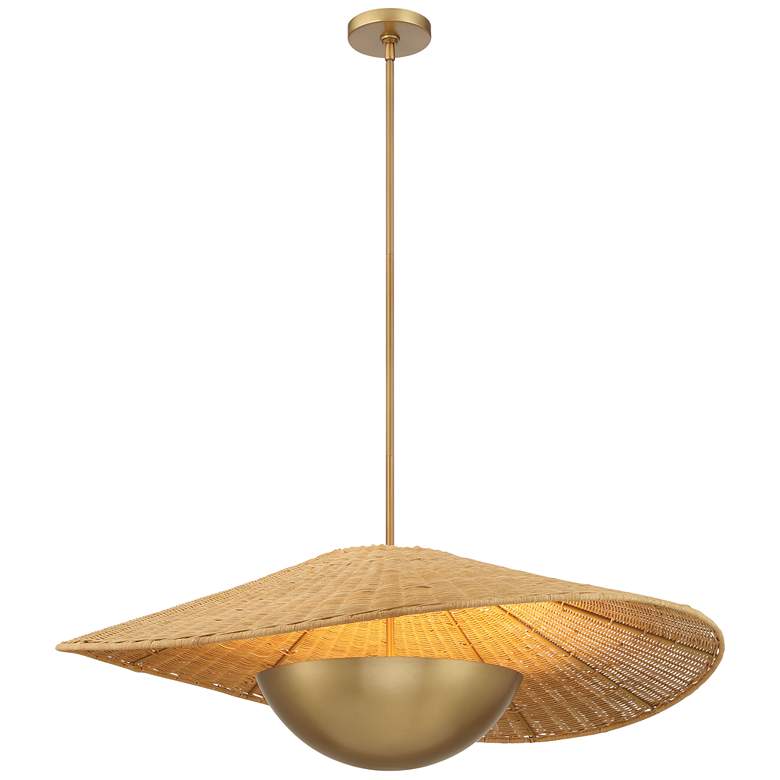 Image 2 Nestor 36" Wide Legacy Brass and Rattan Pendant Light