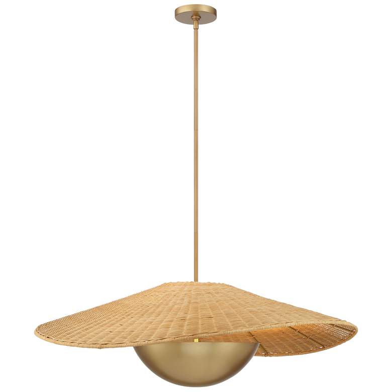 Image 3 Nestor 36" Wide Legacy Brass and Rattan Pendant Light more views