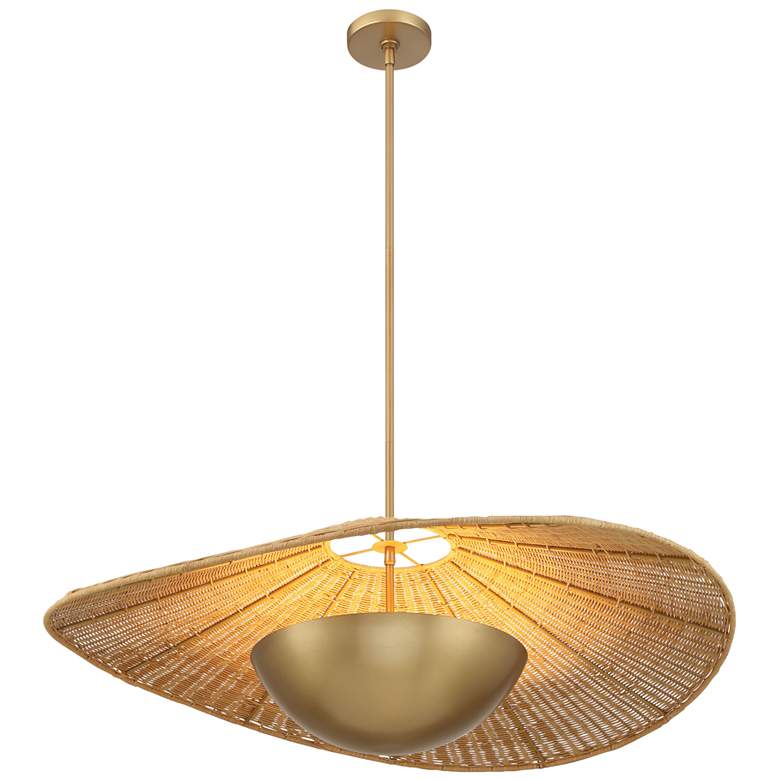 Image 6 Nestor 36" Wide Legacy Brass and Rattan Pendant Light more views