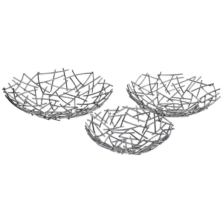Image 1 Nests of Steel Silver Leaf Decorative Bowls - Set of 3