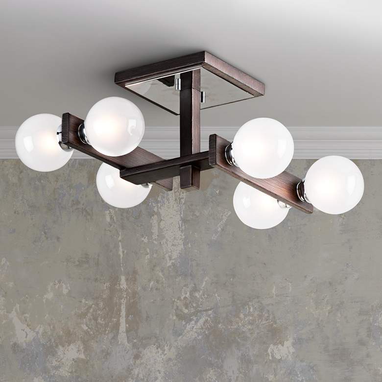 Image 1 Network 15" Wide Bronze and Chrome 6-Light Ceiling Light
