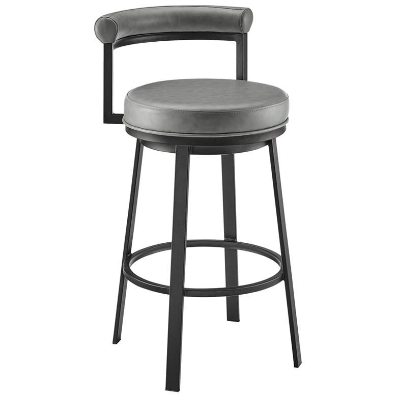 Image 1 Neura 26 in. Swivel Barstool in Black Finish with Grey Faux Leather