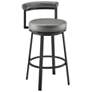 Neura 26 in. Swivel Barstool in Black Finish with Grey Faux Leather